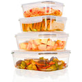 4-Pack Large Glass Food Storage Containers with Lids 2500ml 2260ml 1520ml 1050ml Microwave Oven Freezer Dishwasher Safe Meal Prep Containers