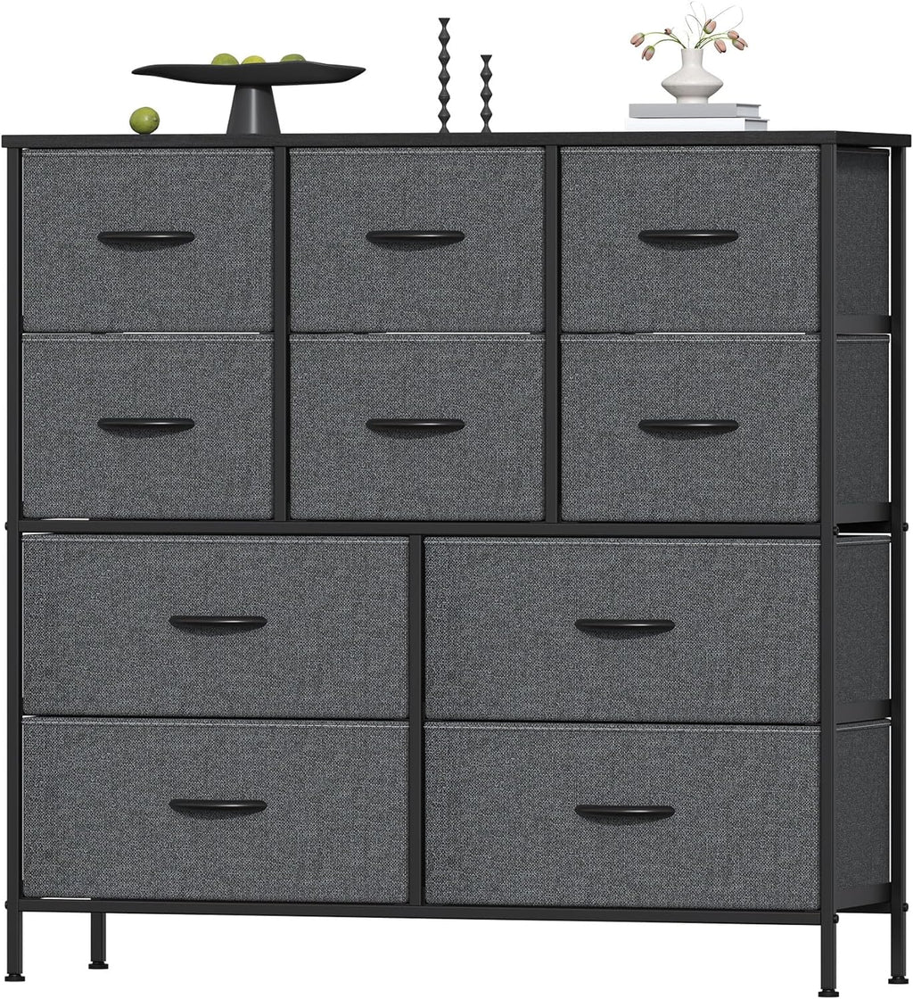 `10‑Drawer Fabric Storage Tower Dresser, Anti‑Tip Safe Chest of Drawers with MDF Wooden Top & Robust Metal Frame, Versatile Organizer Unit for Bedroom, Living Room & Home Office`