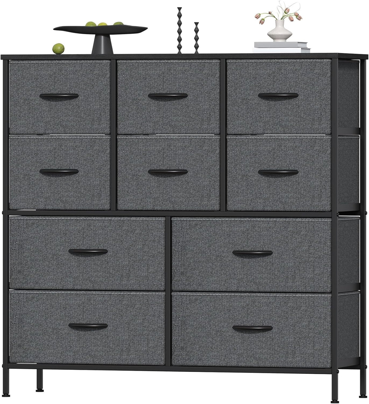 `10‑Drawer Fabric Storage Tower Dresser, Anti‑Tip Safe Chest of Drawers with MDF Wooden Top & Robust Metal Frame, Versatile Organizer Unit for Bedroom, Living Room & Home Office`