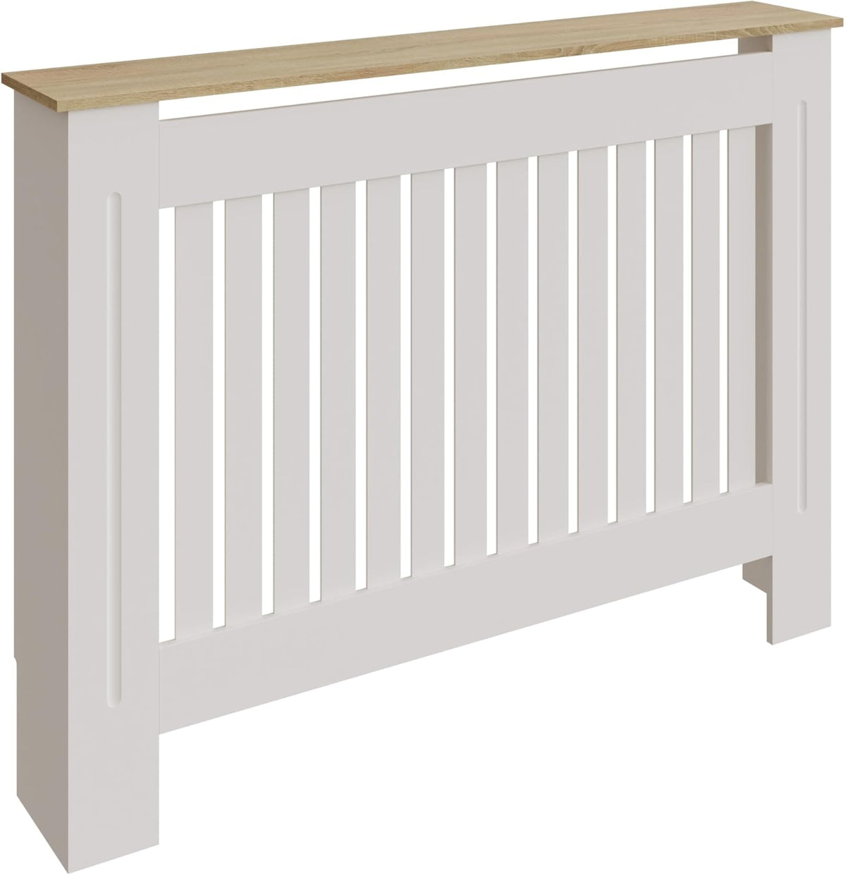 Medium Grey Slatted Wood Radiator Cover with Shelf - Modern Minimalist Style for Living Room, Bedroom [Plus A Free Gift]