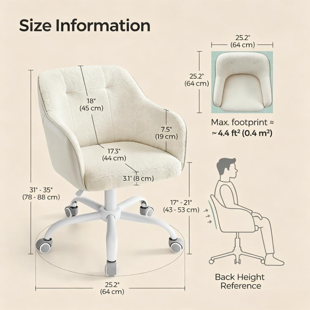 Adjustable Height Swivel Chair with Armrests, 110kg Load Capacity, Cotton-Linen Fabric, Multi-Purpose Office Chair for Home Office Study Bedroom Makeup Vanity [Plus A Free Gift]