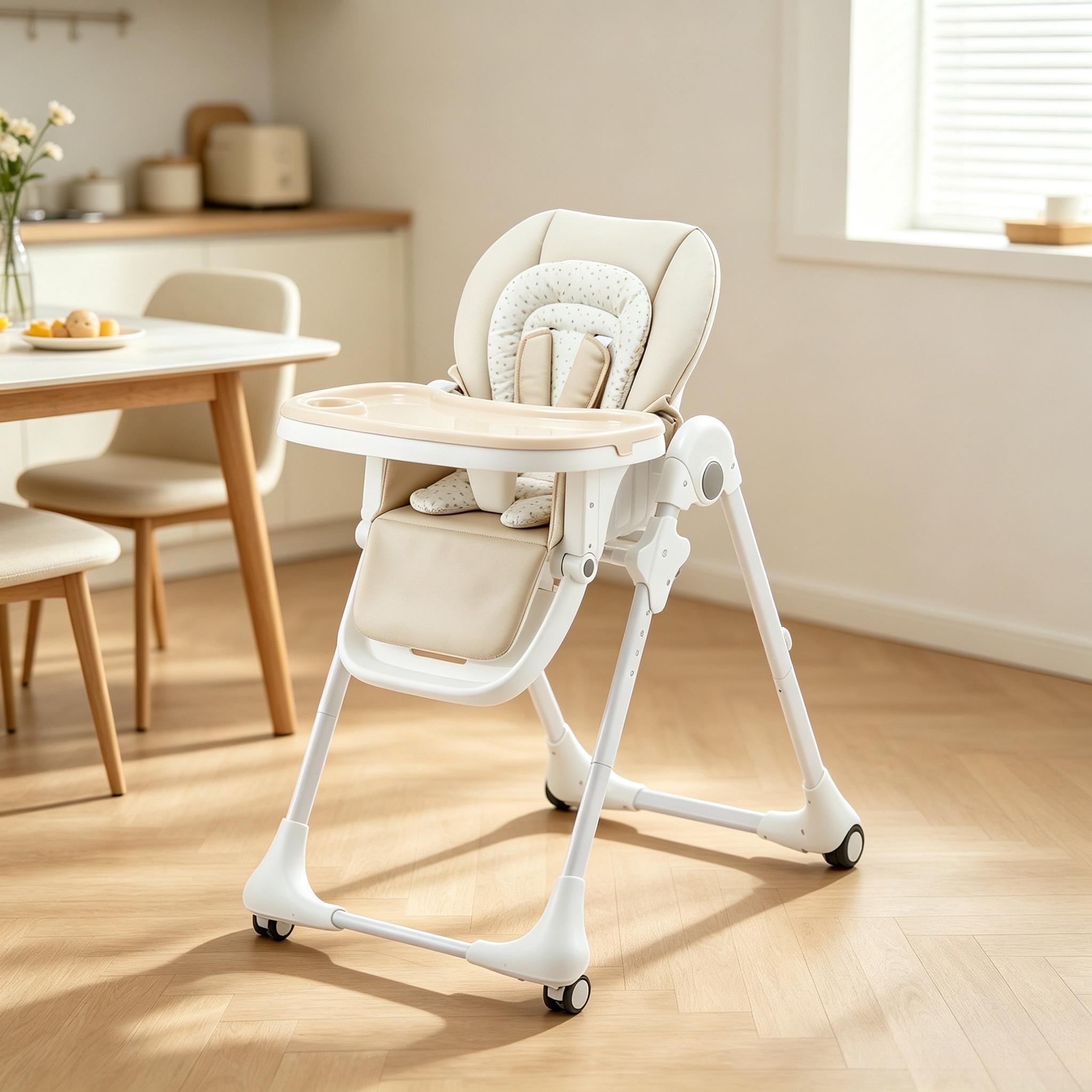 2-in-1 Baby High Chair & Bouncer from Birth, Fold-Flat Convertible Highchair with 7 Height Levels, 4 Recline Positions, Newborn Insert, 3-Position Adjustable Tray, 5-Point Safety Harness, Lockable Wheels & Detachable Toy Bar for Infant Toddler Feeding Pla
