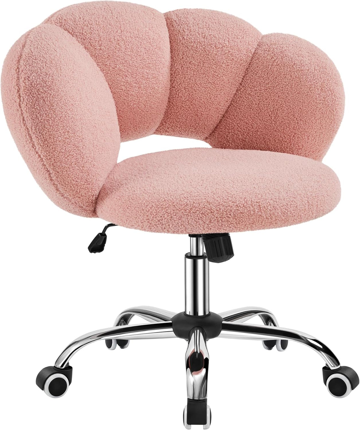Cloud Shaped Teddy Boucle Vanity Chair, Armless Swivel Makeup Desk Chair with Adjustable Height & Rolling Wheels, Upholstered Accent Chair for Bedroom Dorm, Home Office & Living Room