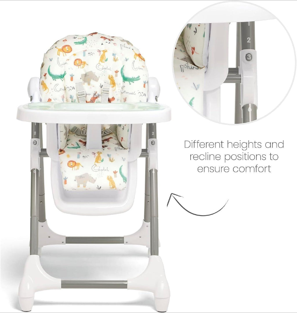 Adjustable Luxury Highchair – with Recline & Foldable Features, Removable Tray and Jungle Alphabet Design, Suitable from Newborn to Toddler [Plus A Free Gift]