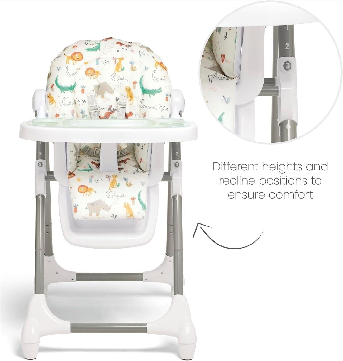 Adjustable Luxury Highchair – with Recline & Foldable Features, Removable Tray and Jungle Alphabet Design, Suitable from Newborn to Toddler [Plus A Free Gift]
