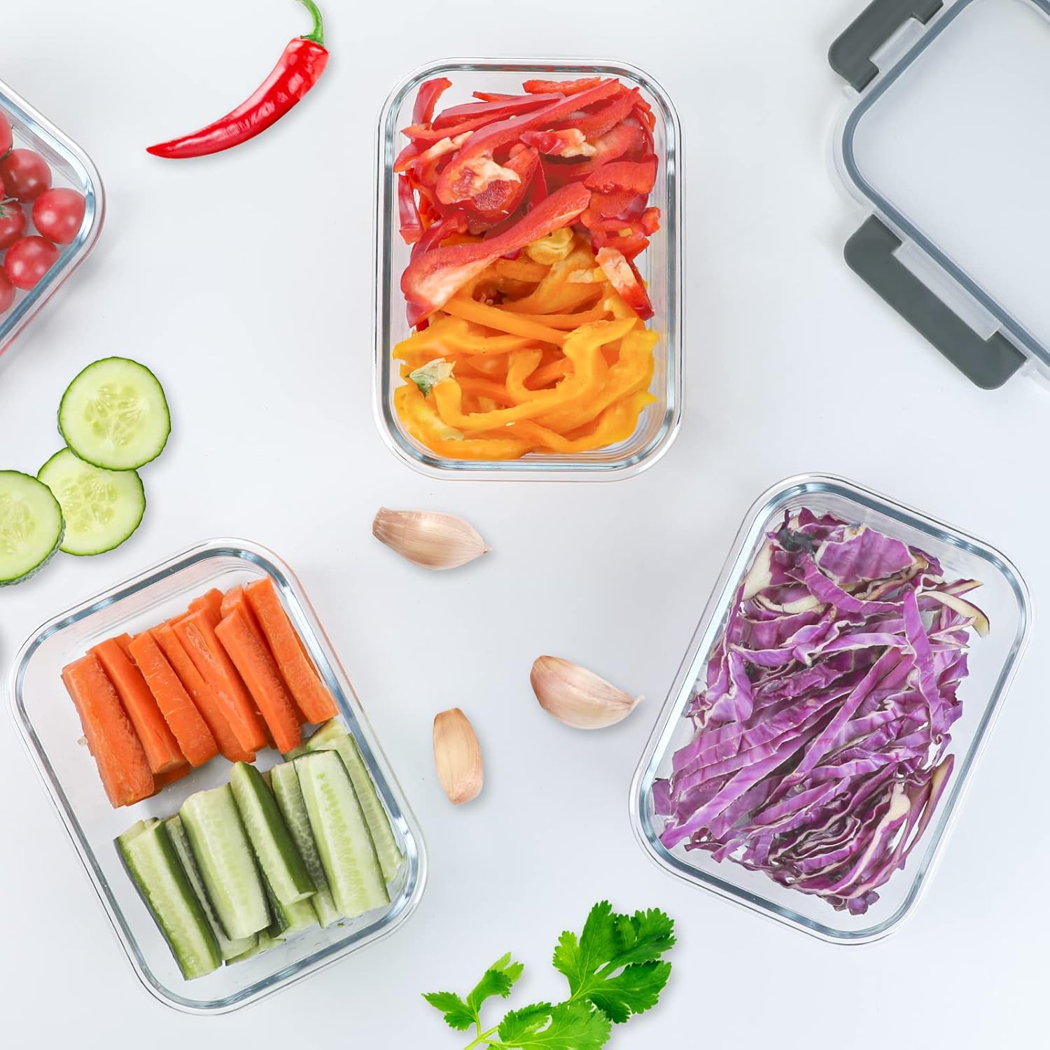 Glass Meal Prep Containers with Lids 1040ml Airtight Glass Food Storage Containers, Set of 5