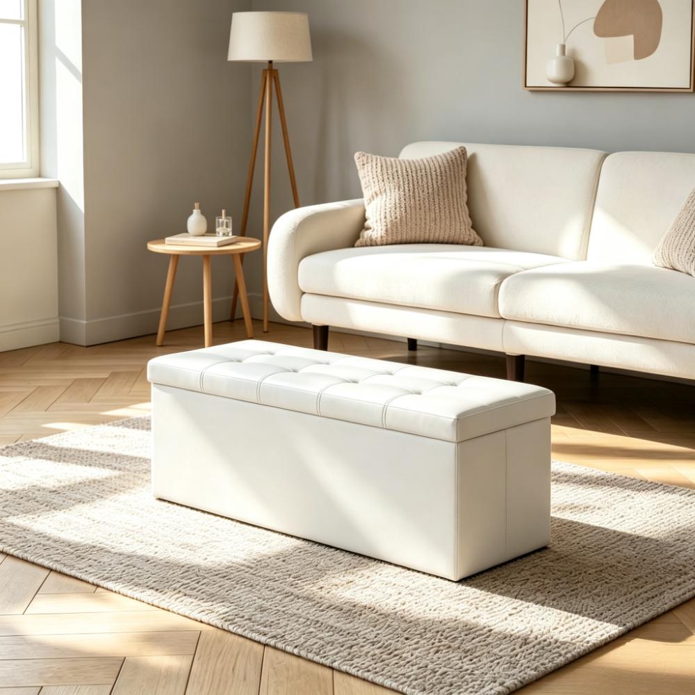 Foldable Storage Ottoman Cube, 38x110x38 cm, Heavy-Duty 300 kg Capacity, Multi-Use Foot Rest for Living Room, Bedroom & Entryway [Plus A Free Gift]