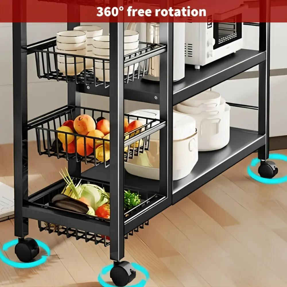 4‑Tier Heavy‑Duty Metal Kitchen Storage Cart Trolley with Wheels, Removable Fruit & Vegetable Baskets, Rolling Utility Organizer Rack, Multi‑Purpose Storage Shelf for Home Kitchen