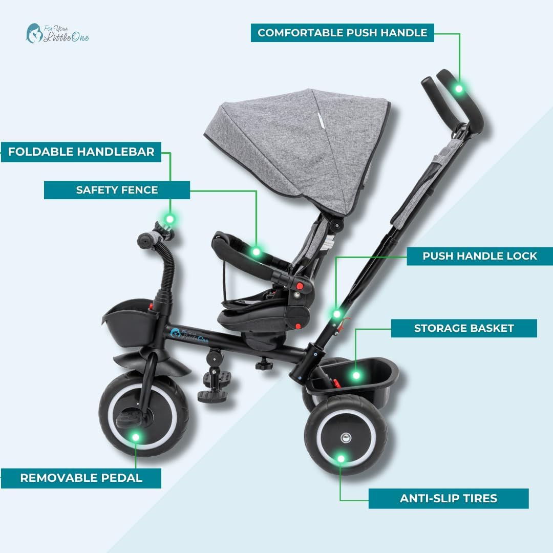 【NS】Foryourlittleone Trike V3 Tricycle Baby Push with Parent Handle Bike 9 Months to 5 Years | For-Your-Little-One Trike with Parent Handle, Multi-Functional Tricycle