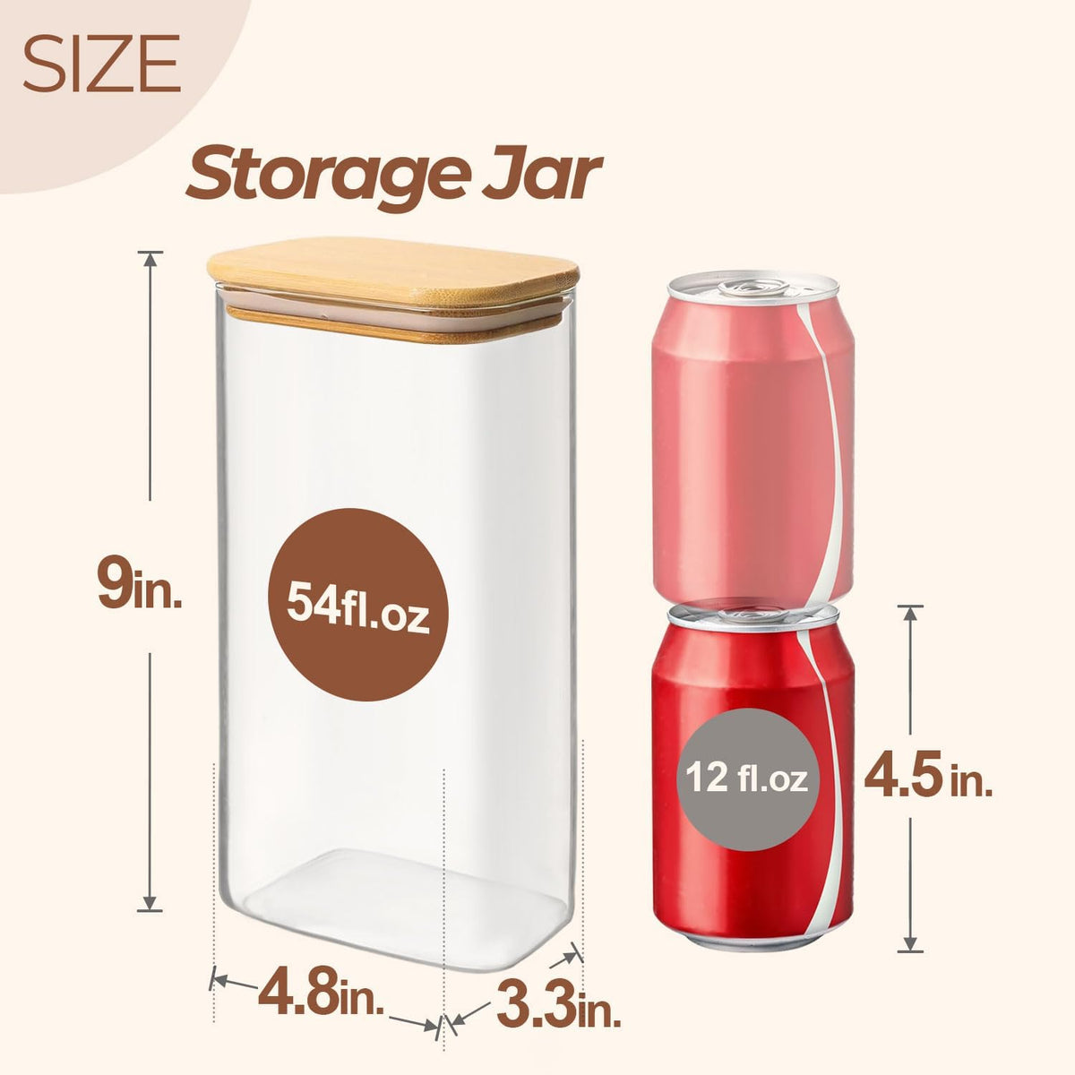 Rectangle Glass Storage Containers with Lids, Glass Jars with Bamboo Lids, Clear Food Storage Jar, Sugar Coffee Containers, Pantry Storage Container for Pasta Flour Oats Nuts