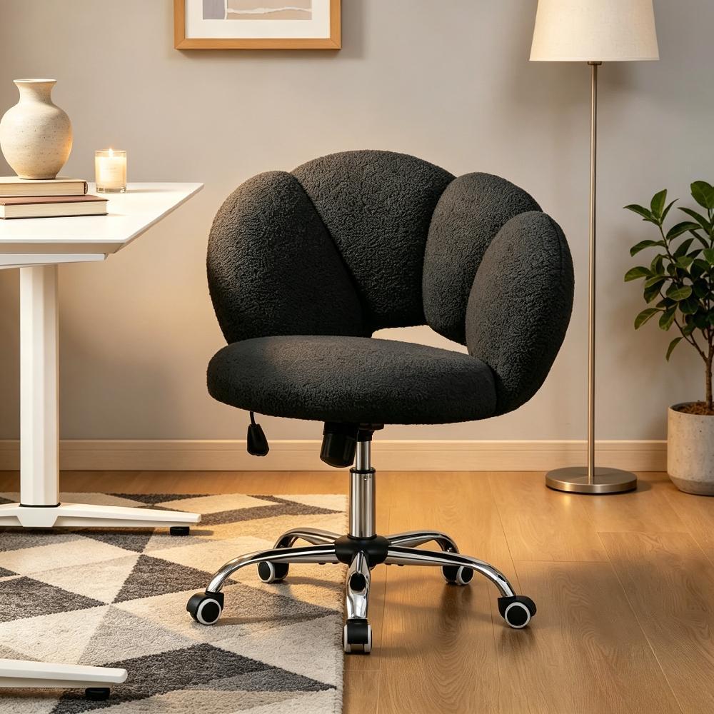 Upholstered Swivel Vanity Chair with Wheels, Cloud-Shaped Adjustable Height Desk Seat for Home Office, Bedroom, Dorm Living Room [Plus A Free Gift]
