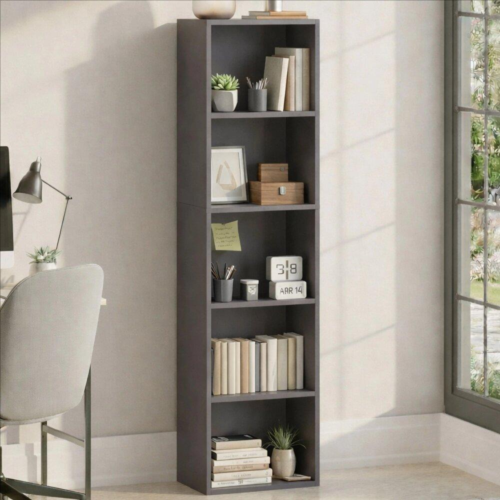 White 5-Tier Cube Bookcase – Freestanding Wooden Display Shelf, Space-Saving Storage Unit for Living Room, Bedroom, Home Office [Plus A Free Gift]