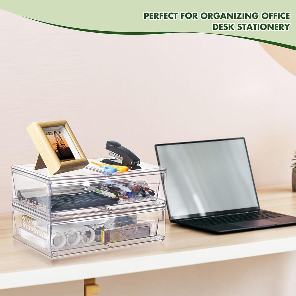 Clear Makeup Organizer With Drawers,Stackable Cosmetic Storage Display Case for Vanity,Bathroom Counter or Dresser,Countertop Holder for Lipstick,Brushes,Lotions,Eyeshadow,Nail Polish and Jewelry