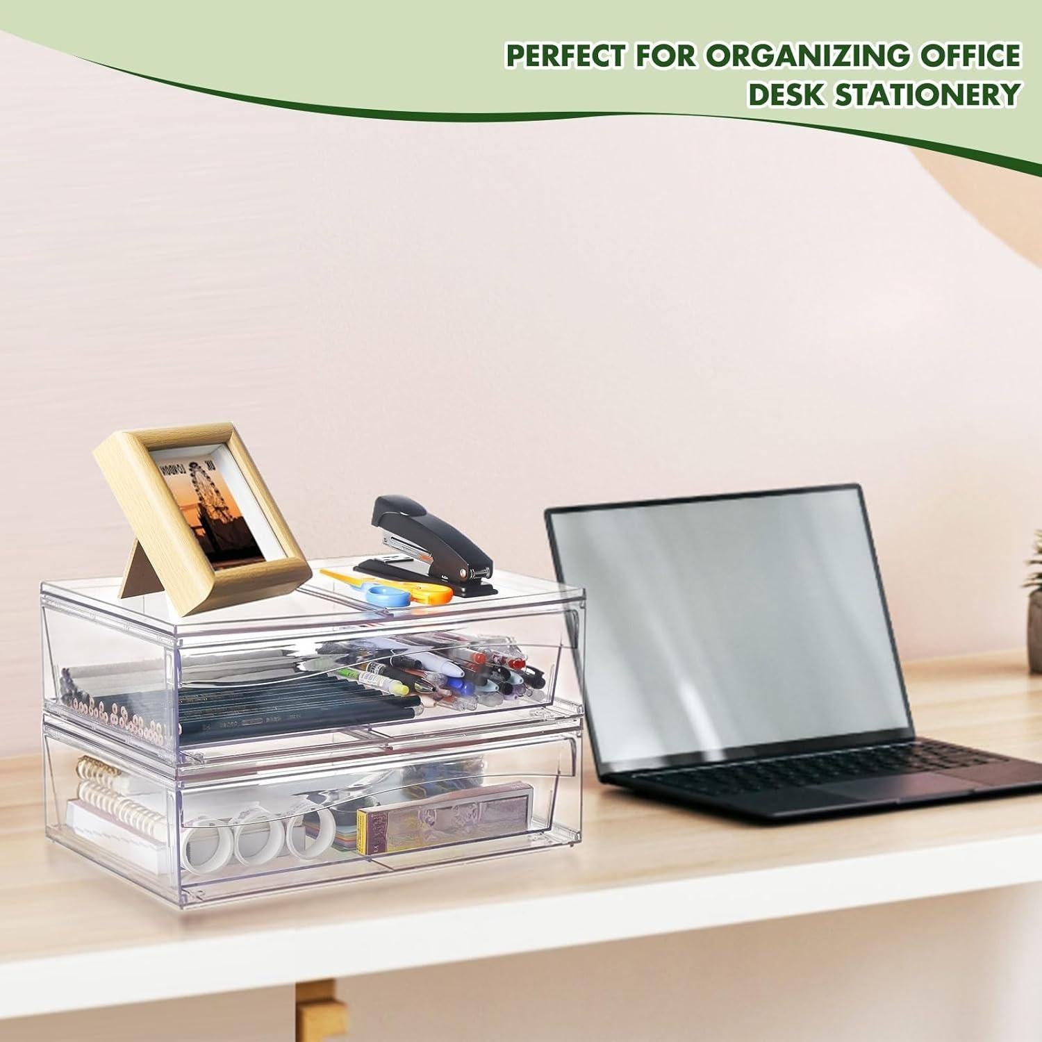 Clear Makeup Organizer With Drawers,Stackable Cosmetic Storage Display Case for Vanity,Bathroom Counter or Dresser,Countertop Holder for Lipstick,Brushes,Lotions,Eyeshadow,Nail Polish and Jewelry