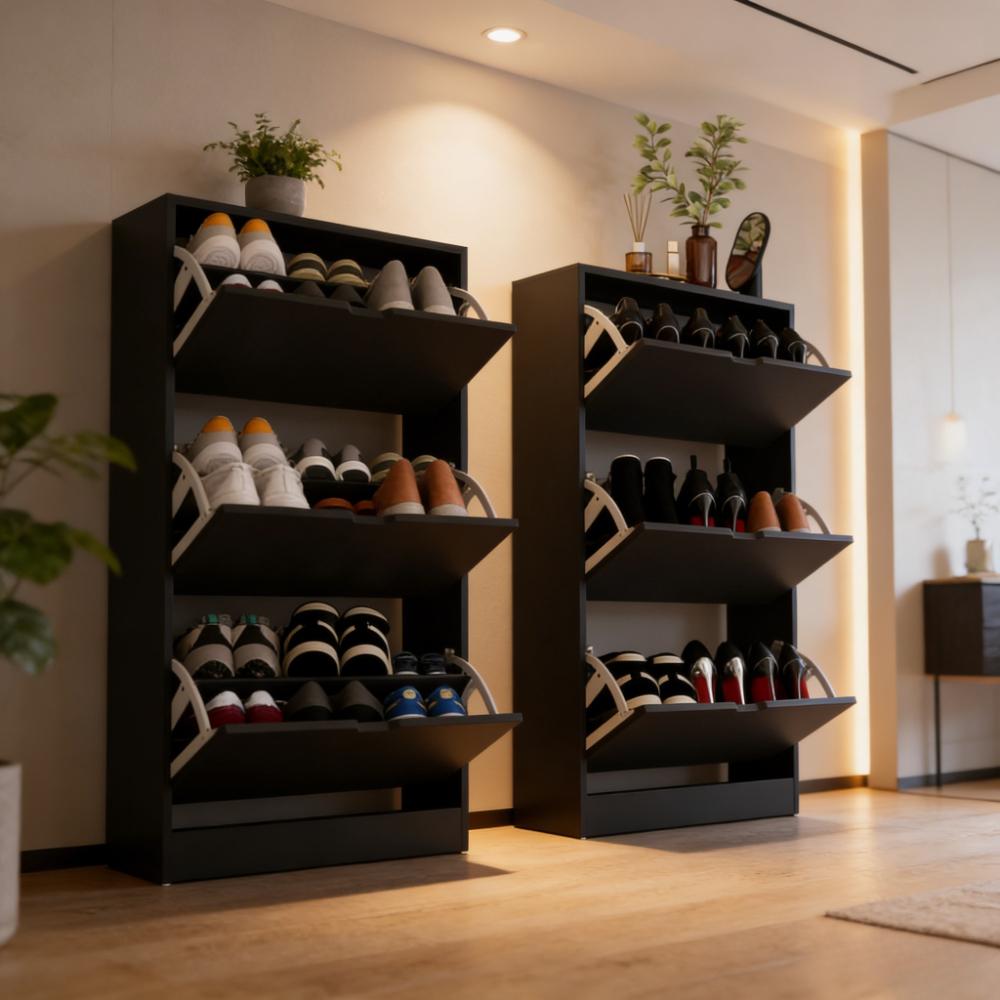 Space Saving 3-Drawer Flip Down Shoe Cabinet for Hallway & Living Room - FSC Certified Eco-Friendly Storage