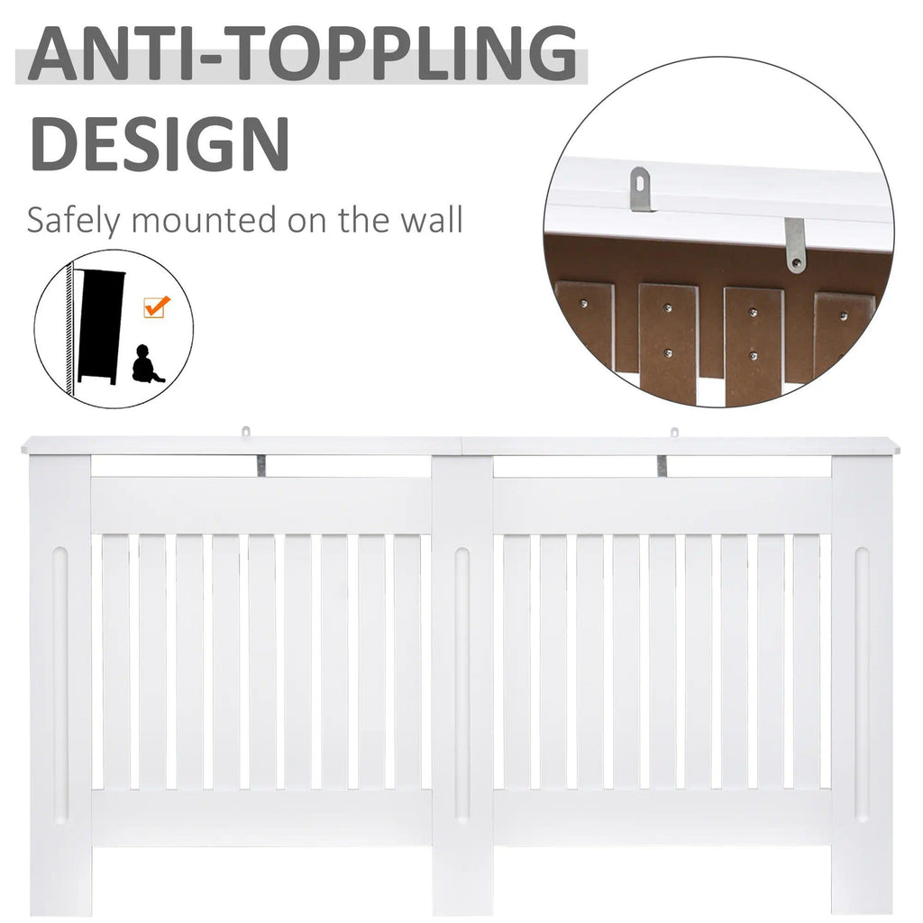 White Slatted Radiator Cover Cabinet – MDF Lined Grill, 152x19x81cm, Painted Finish for Living Room Hallway [Plus A Free Gift]