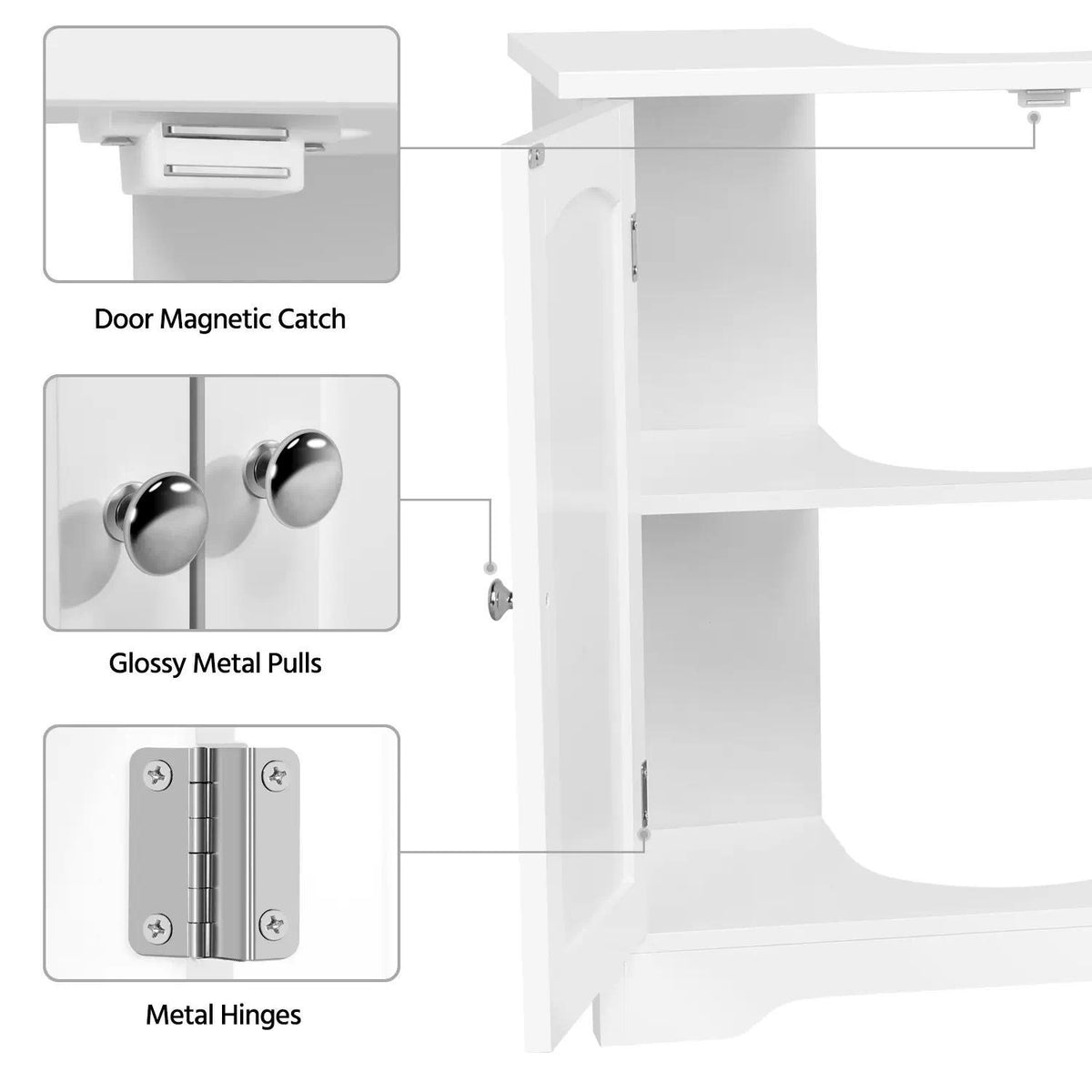 Compact Under Sink Bathroom Cabinet 60x30x60 cm – 2 Door Floor Standing Storage Unit, Pedestal Basin Base with Adjustable Shelf, Small Space Solution for UK Bathroom [Plus A Free Gift]