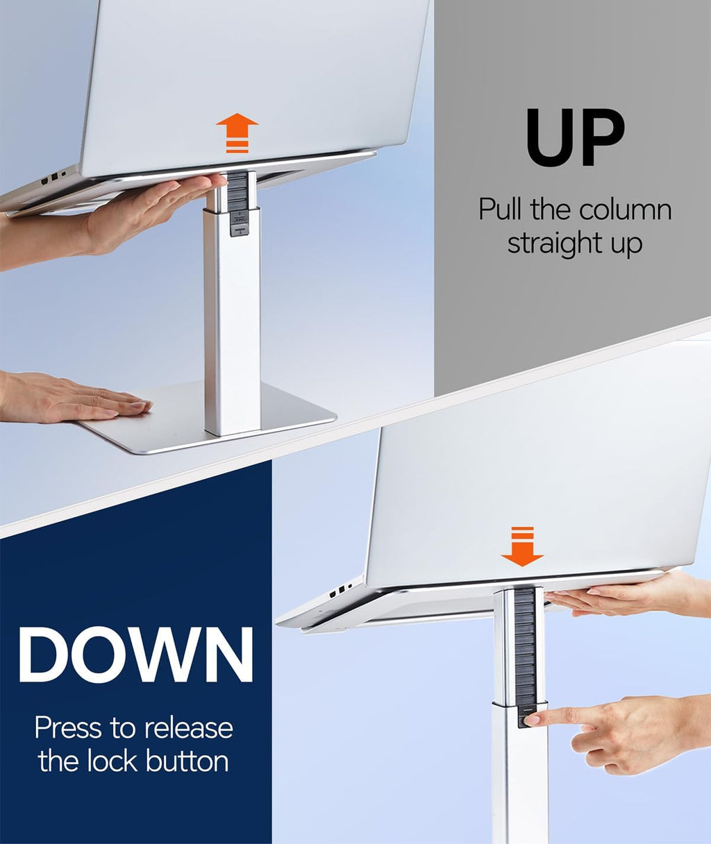 Adjustable Laptop Stand for Desk, DJ Laptop Riser, Standing Desk Converter, Support Working on Computer Sitting/Standing, Compatible with MacBook, Dell, HP and All 13"-16.5" Notebooks, Silver