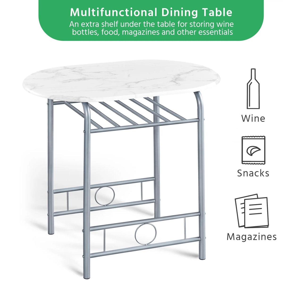 Breakfast Bar Table and Chair Set, 80x53x75.5cm Compact Kitchen Dining Set with Storage Shelf, Space-Saving Furniture for Apartments & Dorm Rooms [Plus A Free Gift]