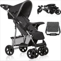 Foldable Lightweight Travel Baby Stroller, Compact City Stroller for Toddlers 6‑36 Months (Max 15kg), Reclining Lie‑Flat Seat with Adjustable Footrest, XXL All‑Weather Canopy, 5‑Point Harness & Shock‑Absorbing Wheels, Storage Basket, Detachable Tray and P