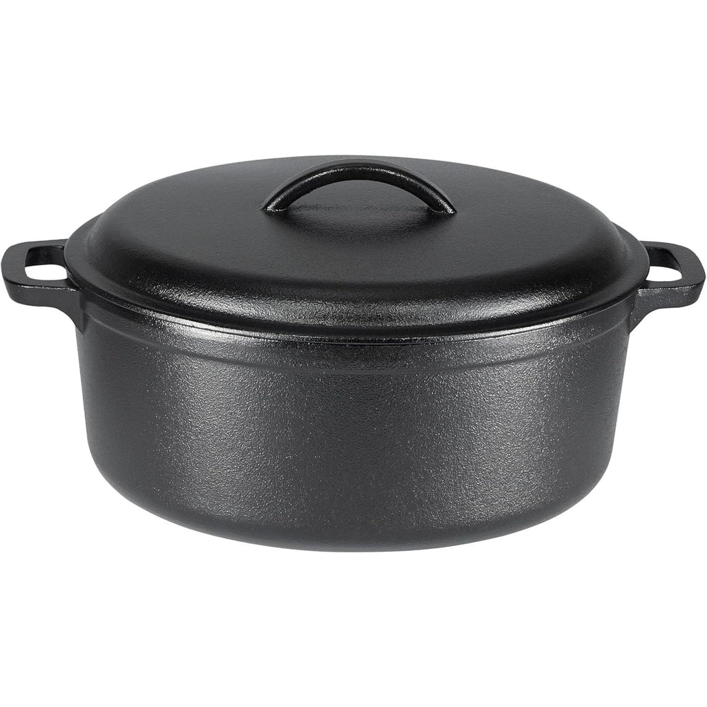 Round Pre-Seasoned Cast Iron Dutch Oven Pot with Lid and Dual Handles Heavy-Duty Oven Safe up to 260 C Large 6.62 L Black for Versatile Cooking