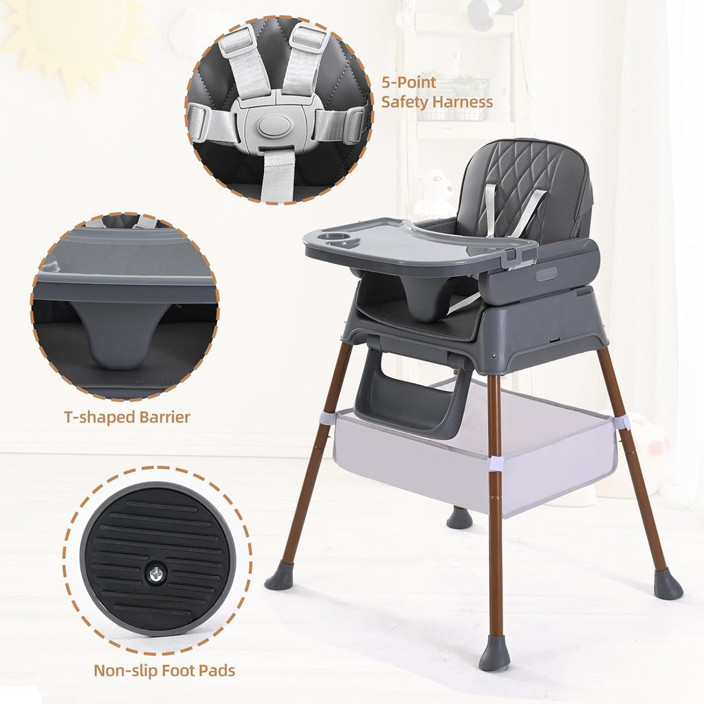 Adjustable Folding Baby Dining Chair - 3-in-1 Convertible High Chair & Booster Seat, Portable Compact Feeding Chair for Travel, 6 Months to 3 Years (Pink) [Plus A Free Gift]