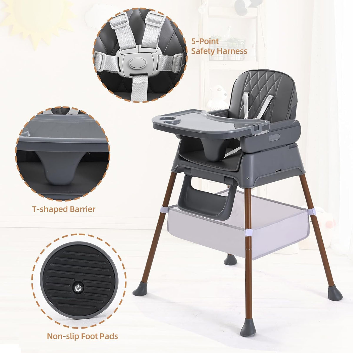Adjustable Folding Baby Dining Chair - 3-in-1 Convertible High Chair & Booster Seat, Portable Compact Feeding Chair for Travel, 6 Months to 3 Years (Pink) [Plus A Free Gift]