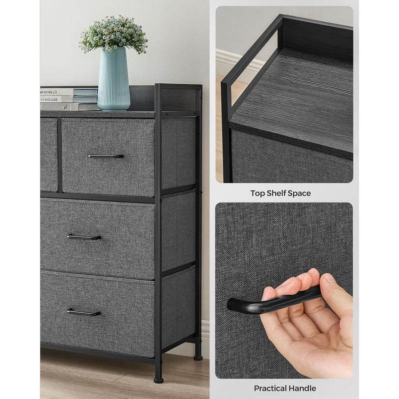 7-Drawer Fabric Storage Dresser, Sturdy Metal Frame Chest of Drawers Organizer with Wooden Top & Soft Handles, Easy Assembly Bedroom Cabinet, Multi-Purpose Storage Unit for Entryway, Hallway, Children Room, Nursery, Living Room & Household Organization