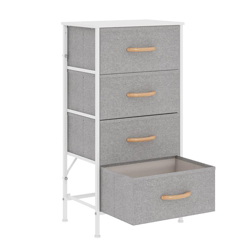 4-Drawer Dresser, Tall Fabric Storage Tower with Sturdy Metal Frame & Wooden Top, Modern Chest of Drawers Organizer Unit for Bedroom, Living Room, Closet, Hallway - Light