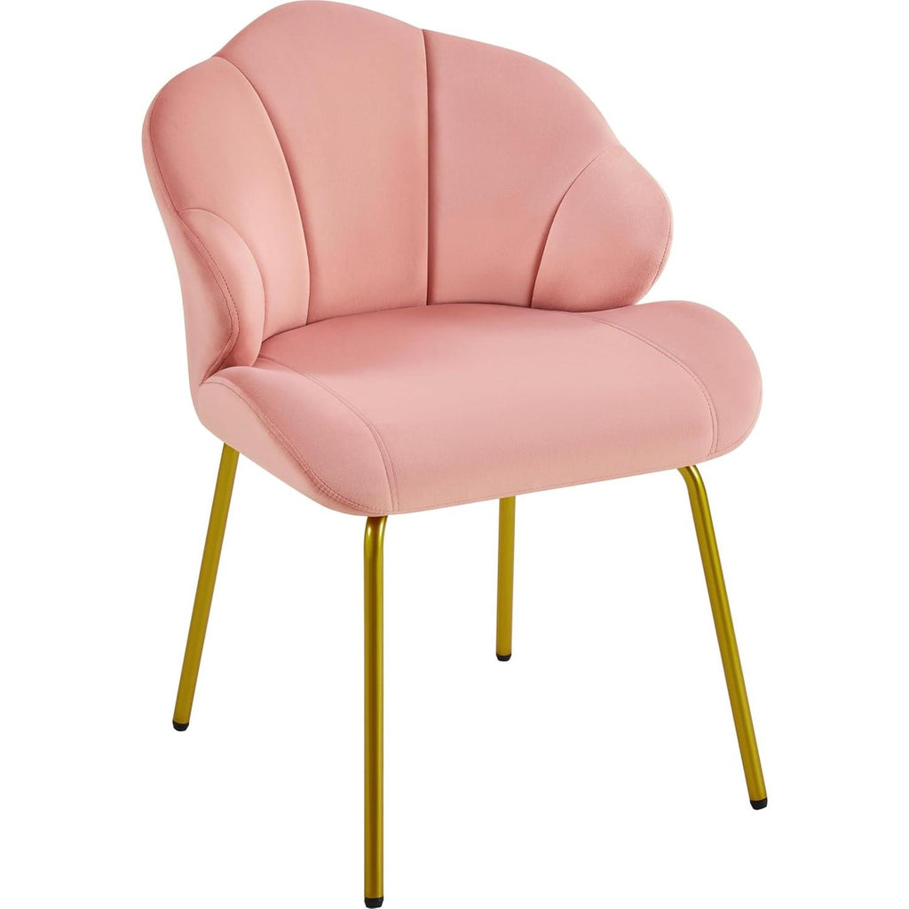 Modern Shell‑Shaped Velvet Vanity Chair, Luxury Upholstered Accent Chair with Golden Metal Legs, Multi‑Purpose Makeup Dressing Side Chair for Bedroom, Living Room, Home Reception