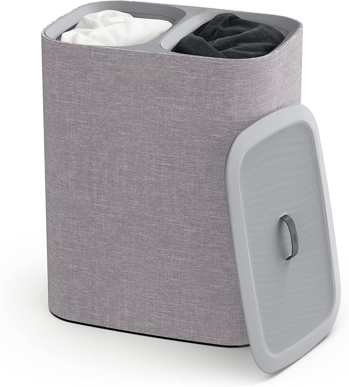 Dual Compartment Laundry Hamper with Lid, 2 Removable Washing Bags with Handles, Large Capacity Laundry Separation Basket for Dirty Clothes