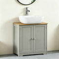 Modern Double Door Bathroom Cabinet - Floor Standing Under Sink Storage Cupboard Basin Unit | Grey & Oak Effect, Multipurpose Home Organizer [Plus A Free Gift]