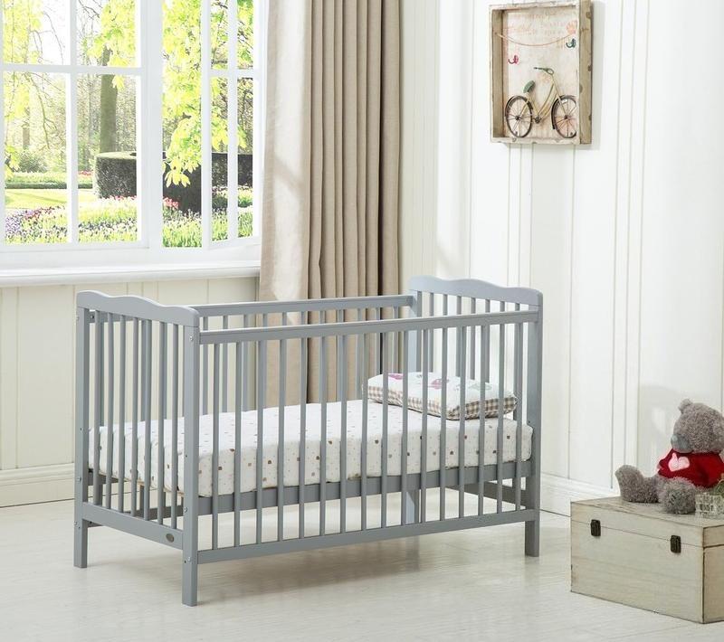 Baby Cot Crib with Waterproof Mattress & Adjustable Height - Grey/White Modern Nursery Bed, Safe Newborn Sleeping Crib [Plus A Free Gift]