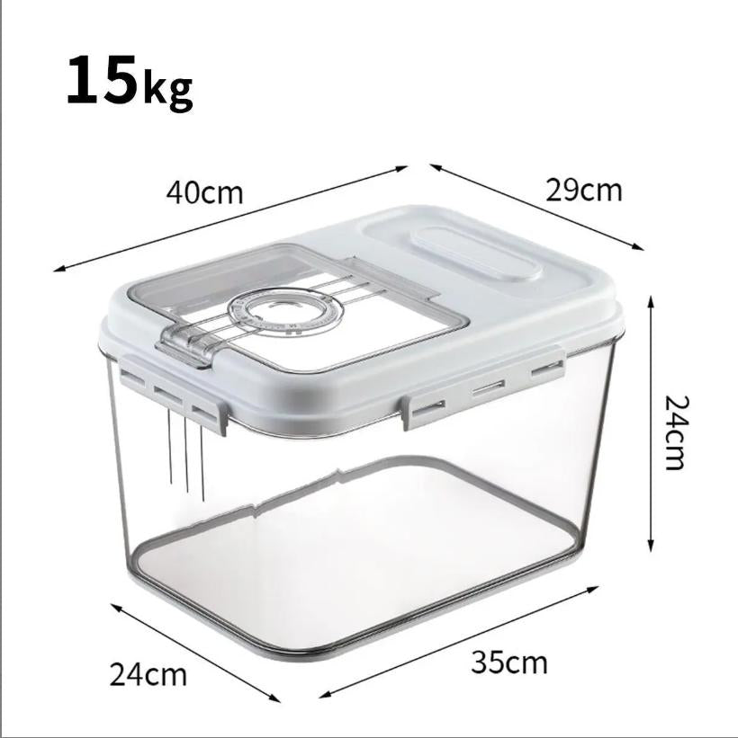 7.5KG/15KG Airtight Rice Storage Container, BPA-Free Transparent Grain Bucket with Airtight Lid & Measuring Scoop, Large Sealed Dry Food Dispenser Bin for Flour Rice Nuts, Kitchen Clear Plastic Grain Storage Organizer