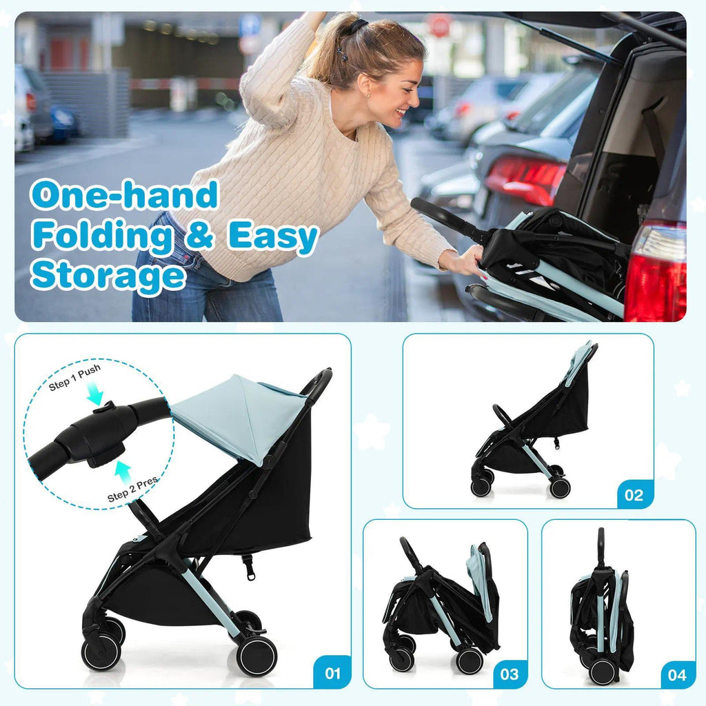 Compact Travel Baby Stroller with Detachable Seat Cover, 5-Point Safety Harness, Multi-Angle Canopy, Reclining Backrest and Adjustable Footrest, Lightweight One-Hand Fold Pushchair for Newborn to 3 Years [Plus A Free Gift]