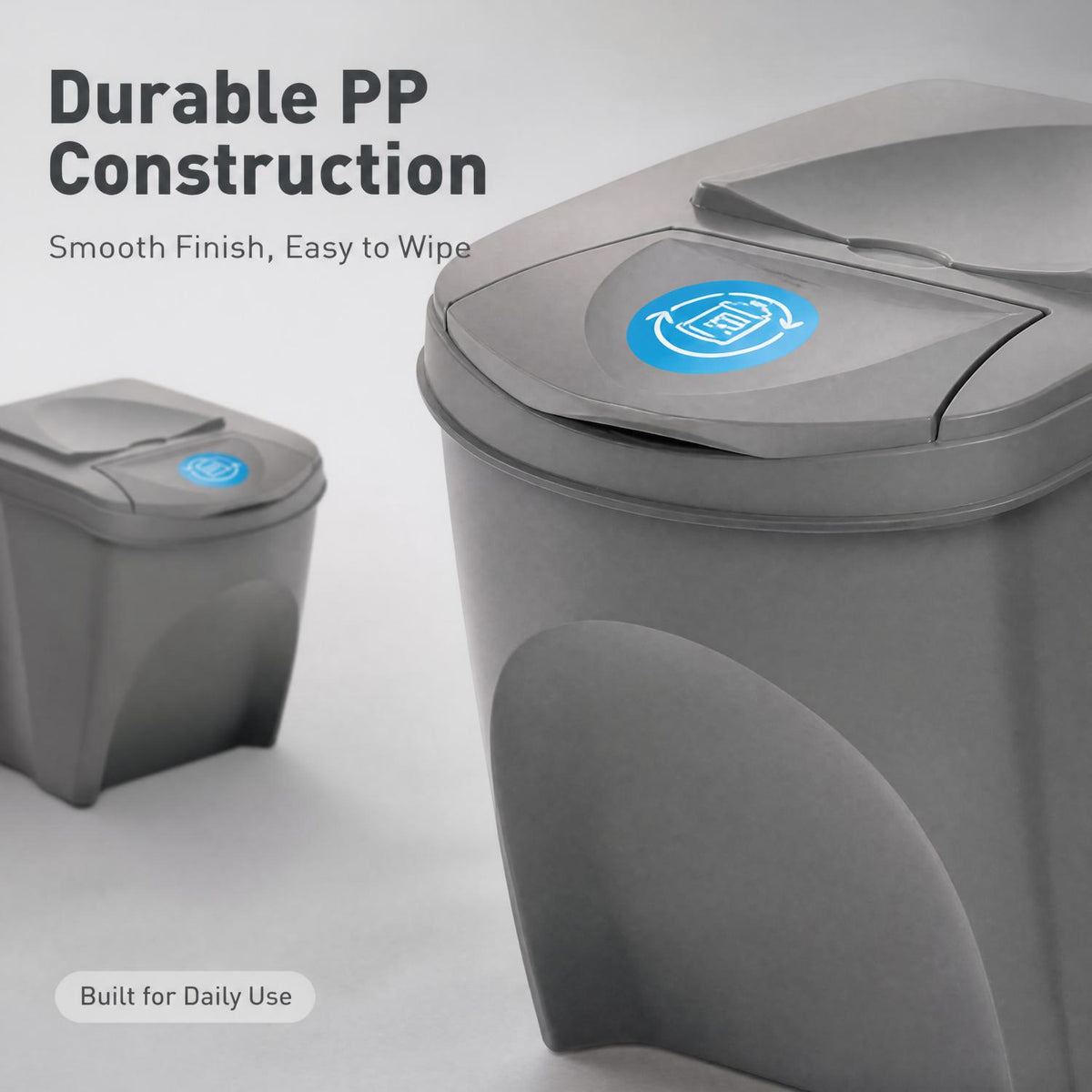 3‑Pack Stackable Recycling Bins – 25L Each with Secure Lids, Colour‑Coded Sticker Labels, Space‑Saving Design for Kitchen, Office, or Garden Waste – Total 75L Storage Capacity in Sturdy Grey Plastic