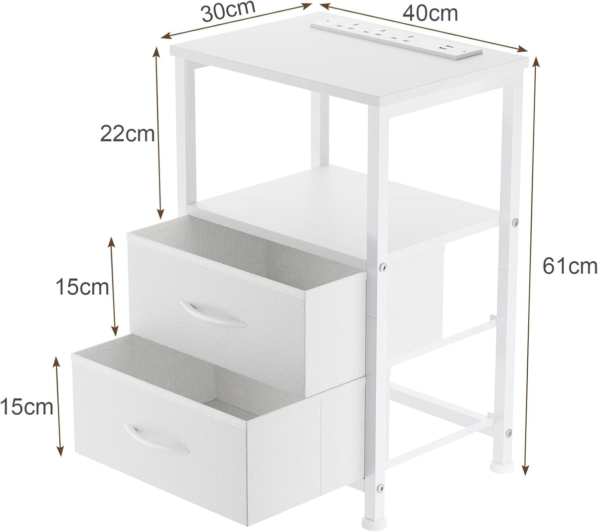 40cm Wide LED Bedside Table with Charging Station | 2 Fabric Drawers Nightstand with USB Ports | Slim End Table for Small Spaces in Bedroom, Living Room [Plus A Free Gift]
