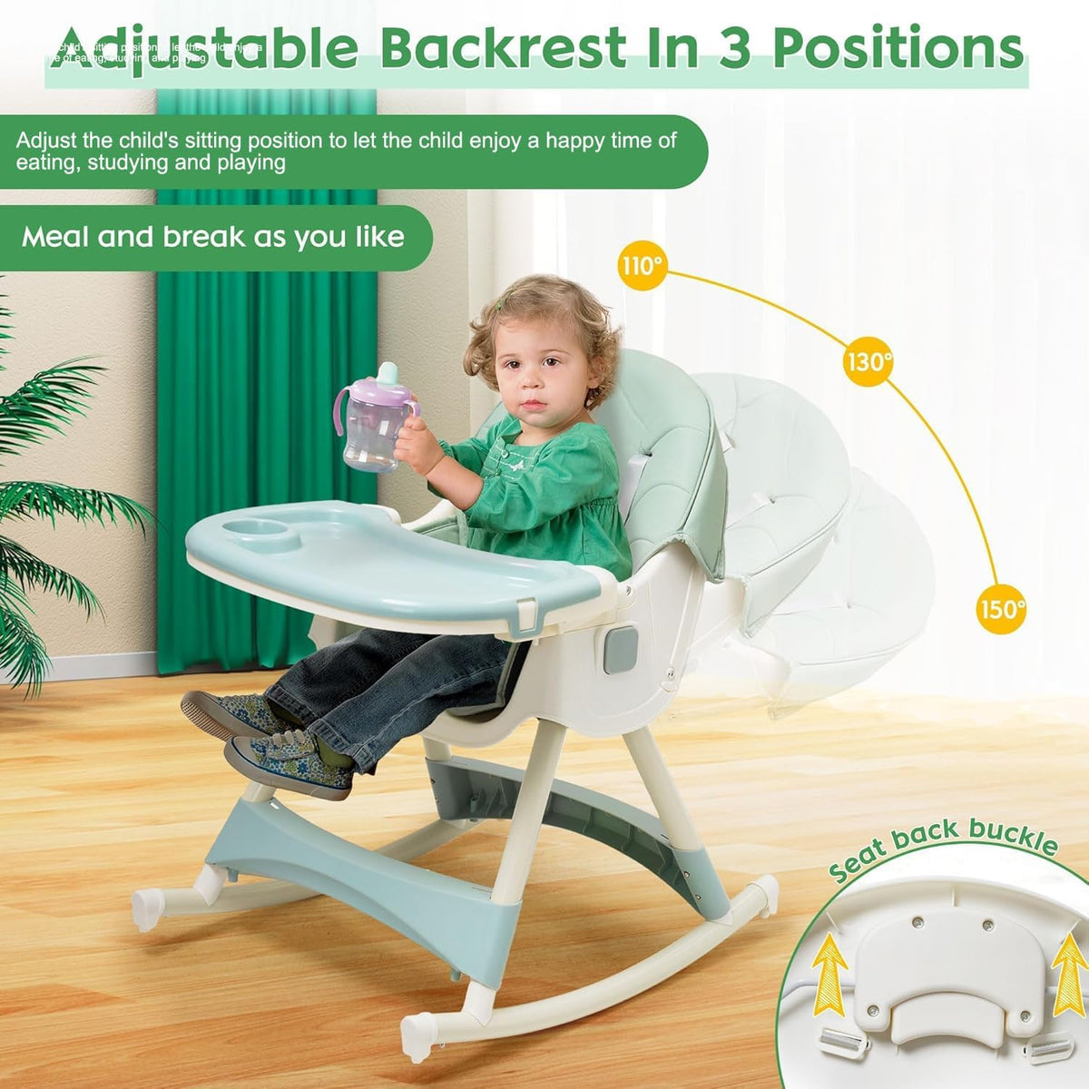 5 in 1 Convertible Baby High Chair, Foldable Portable Infant Chair with Adjustable Height and 3 Position Reclining Backrest, Sturdy Travel Friendly Toddler Seat [Plus A Free Gift]