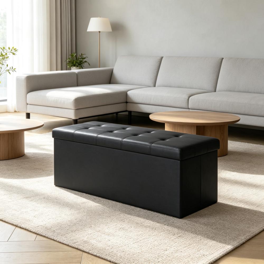 Foldable Storage Ottoman Bench 38x110x38 cm – Multi-Purpose Cube Foot Rest with Hidden Storage, Holds 300 kg, Space-Saving for Living Room, Bedroom & Entryway [Plus A Free Gift]