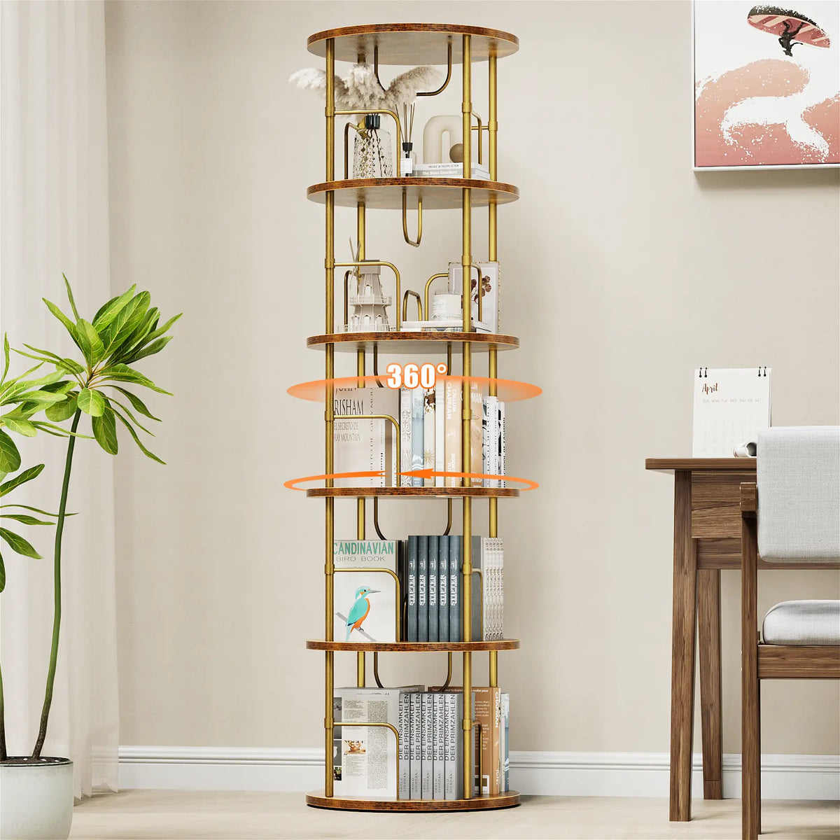 Flycity Rotating Bookshelf,3 Tier -5 Tier Spinning Bookshelf Tower,360° Display Unique Round Bookcase,Floor Standing Corner Revolving Bookshelf Storage Organizer for Home Study Office