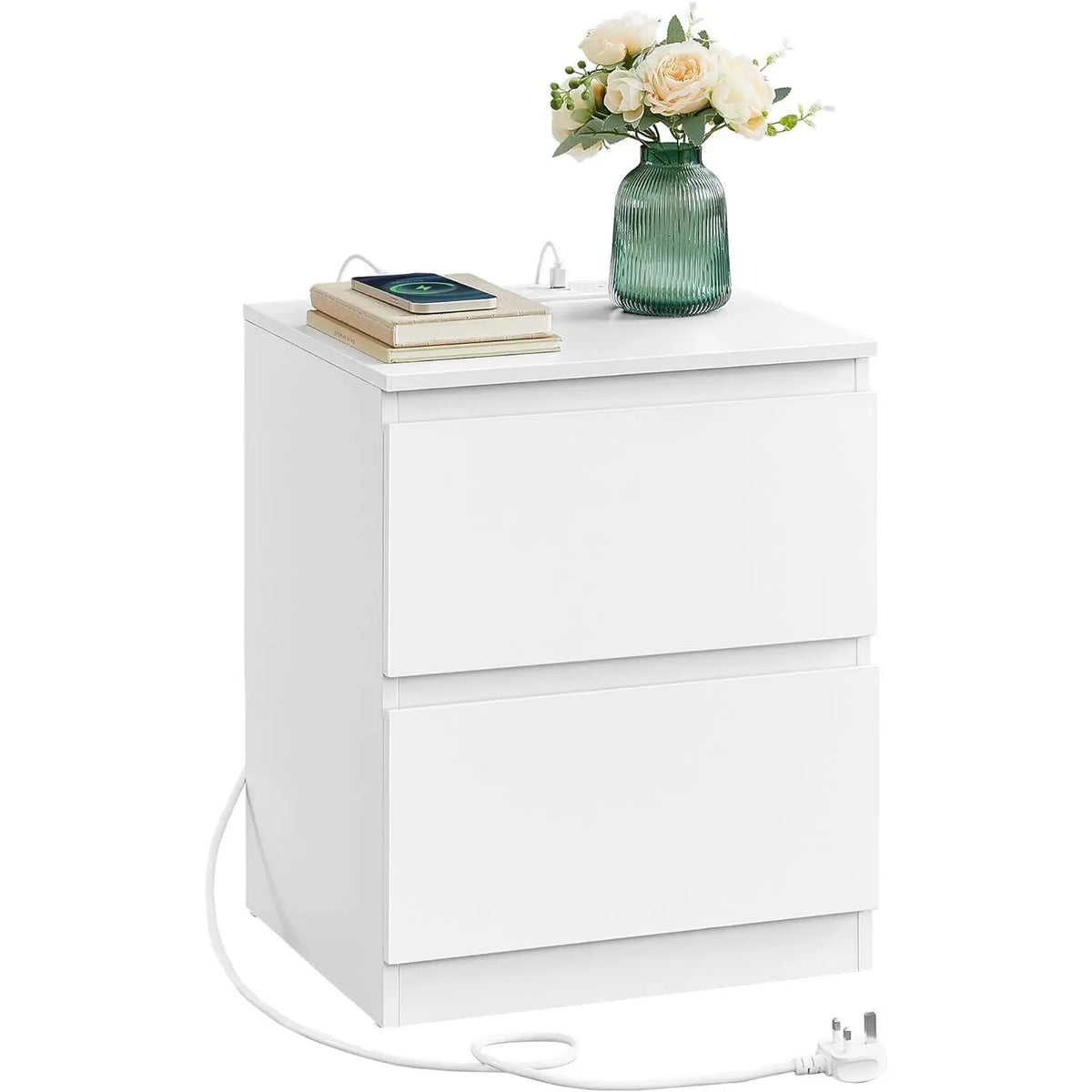 VASAGLE Nightstands with Charging Station, Bedside Tables with 2 Drawers, Side End Tables, 2 AC Outlets, 2 USB Ports, for Living Room, Bedroom, Study, Modern