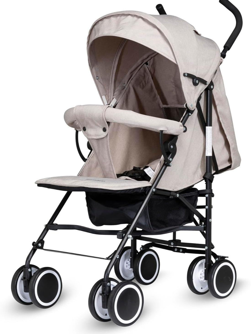 Compact One-Hand Fold Baby Stroller Lightweight Travel Pushchair with 3 Point Harness & Smooth Suspension, Suitable from Birth to 15kg (Black/Cream/Grey)