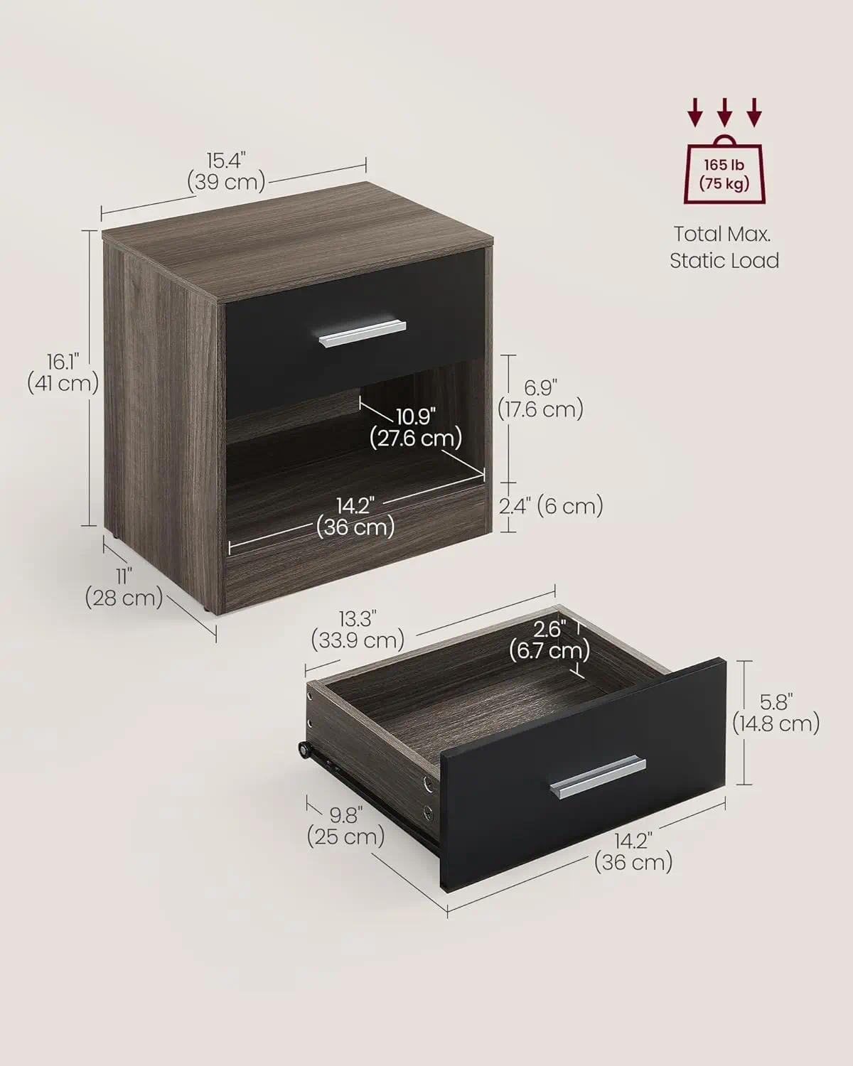 Bedside Table with Drawer and Open Shelf, Nightstand for Bedroom, Small Side Table for Living Room, Compact End Table with Storage [Plus A Free Gift]