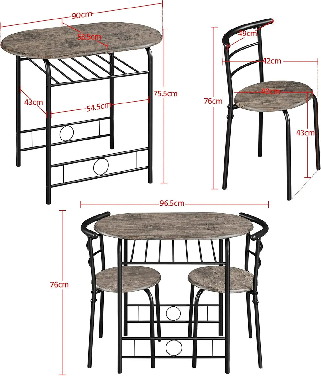 3-Piece Round Dining Table Set for 2 – Compact Breakfast Bar with Chairs, Metal Legs, Shelf & Built-in Wine Rack (Drift Brown)