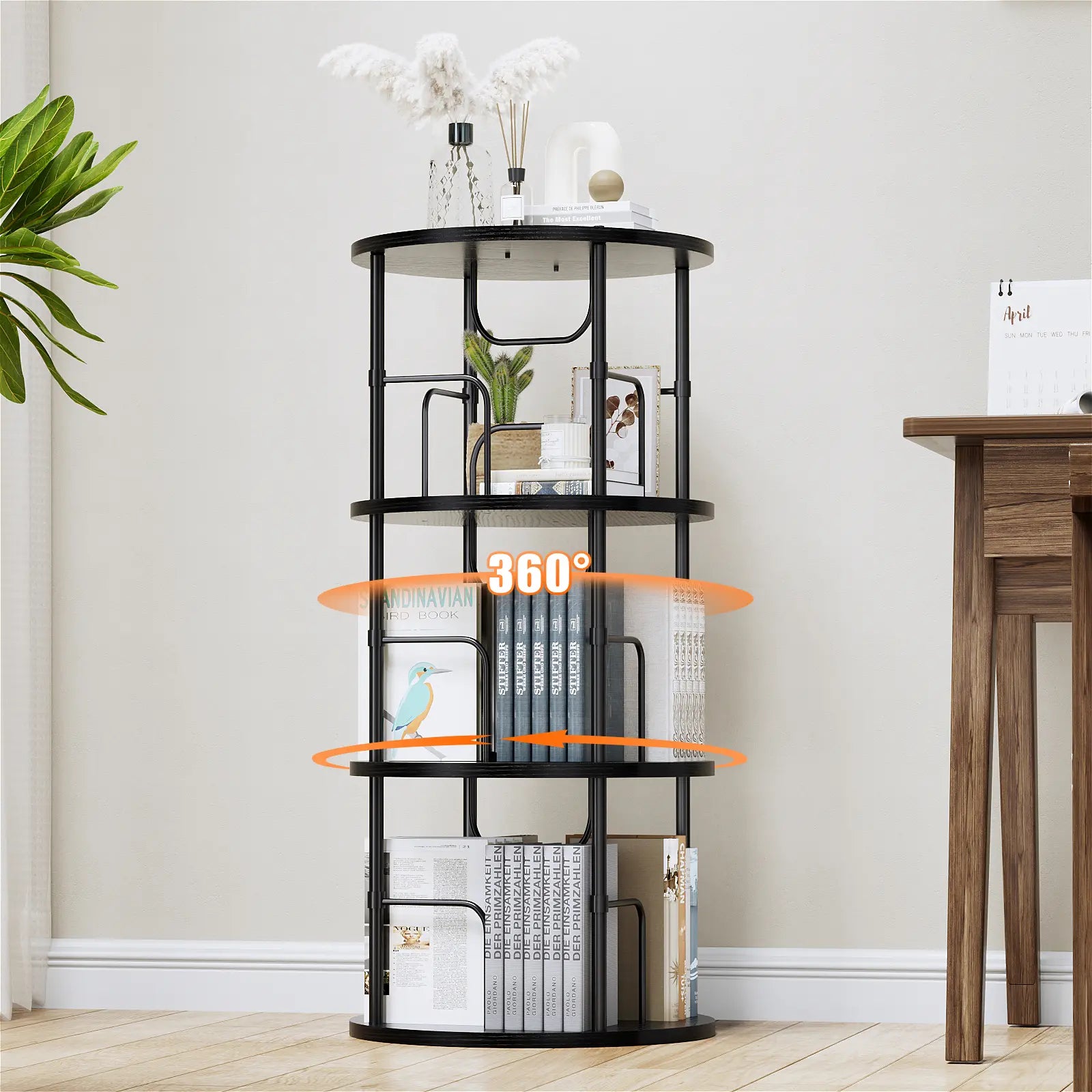 Flycity Rotating Bookshelf,3 Tier -5 Tier Spinning Bookshelf Tower,360° Display Unique Round Bookcase,Floor Standing Corner Revolving Bookshelf Storage Organizer for Home Study Office