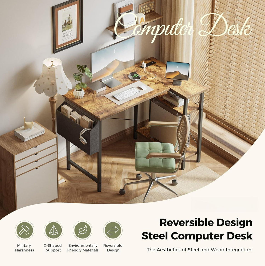 L Shaped Desk, 100 cm Corner Gaming Desk for Home Office, Computer Desk Sturdy Writing Workstation for Small Space, Easy to Assemble, Black