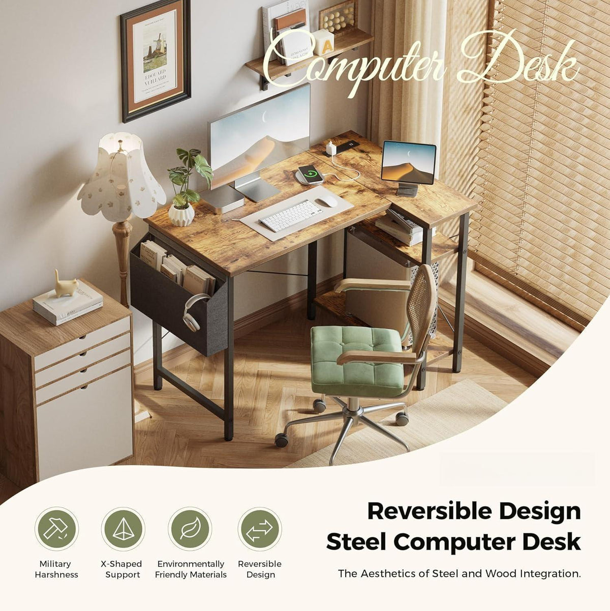 L Shaped Desk, 100 cm Corner Gaming Desk for Home Office, Computer Desk Sturdy Writing Workstation for Small Space, Easy to Assemble, Black