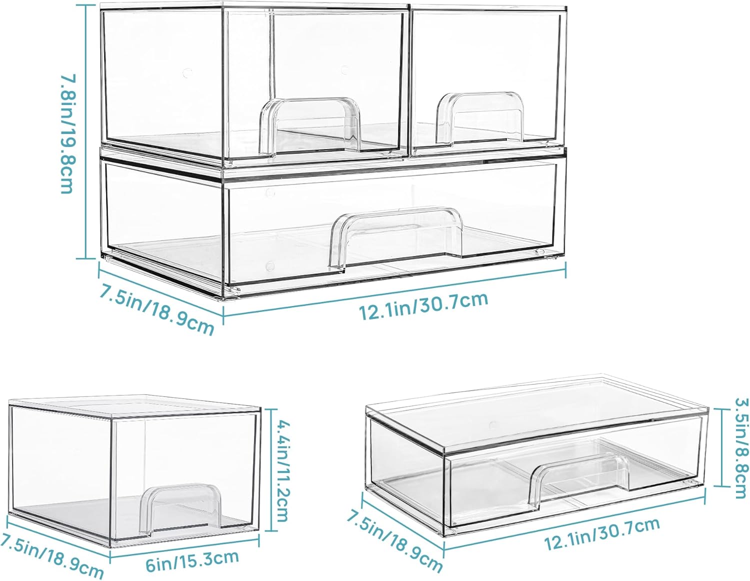 3 Pack Stackable Storage Drawers, Organiser with 24 Non-slip Mat, Bathroom Organiser Storage for Dresser, Bathroom