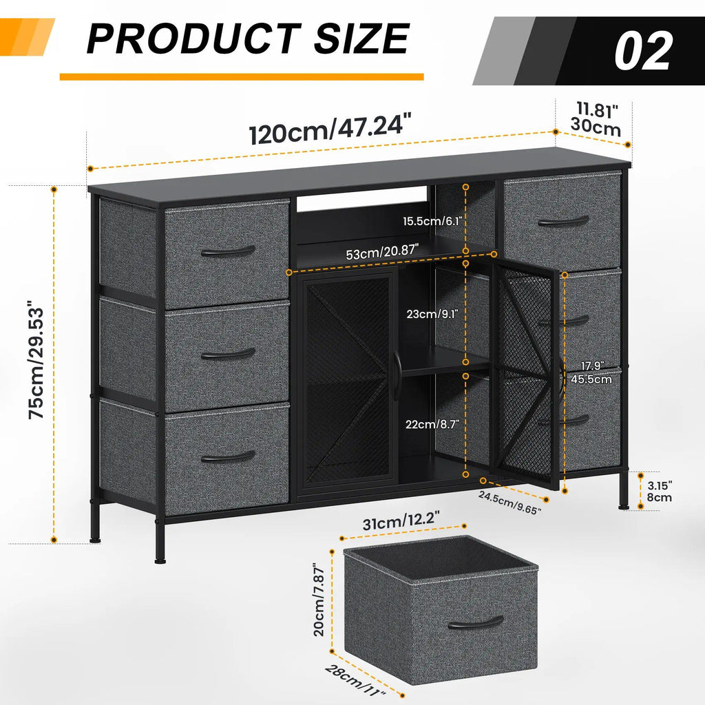 Fabric Storage Dresser with 6 Drawers, Sturdy Metal Frame Organizer Chest, Wooden Top & Mesh Cabinet Design, Versatile Home Furniture for Bedroom Living Room Hallway Entryway
