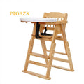 Christmas Gift! 4-in-1 Foldable Wooden High Chair for Babies & Toddlers - Adjustable Height & Footrest, Safety Harness, Detachable Easy-Clean Tray with Soft Cushion, Natural Wood Color